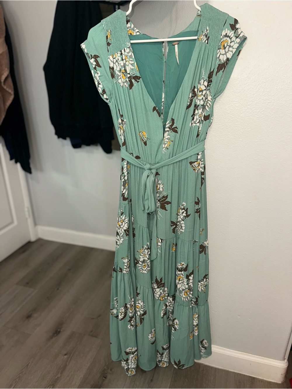 Free People Floral Tiered Maxi Dress in Sage Green